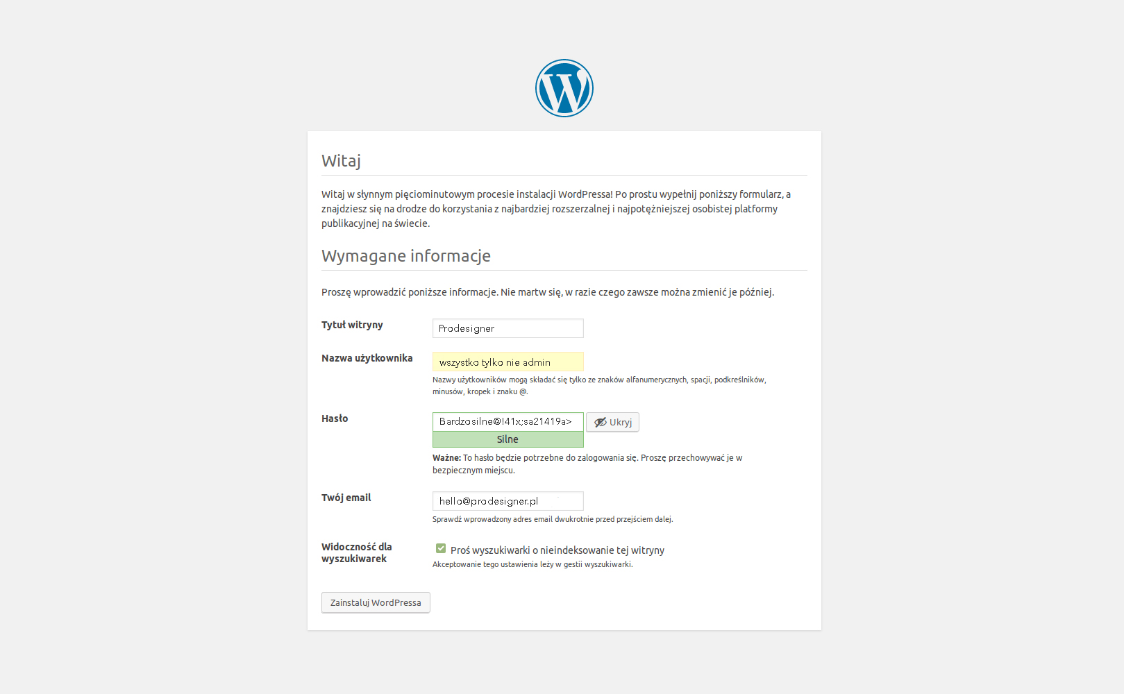 instalacja WordPress 3 krok