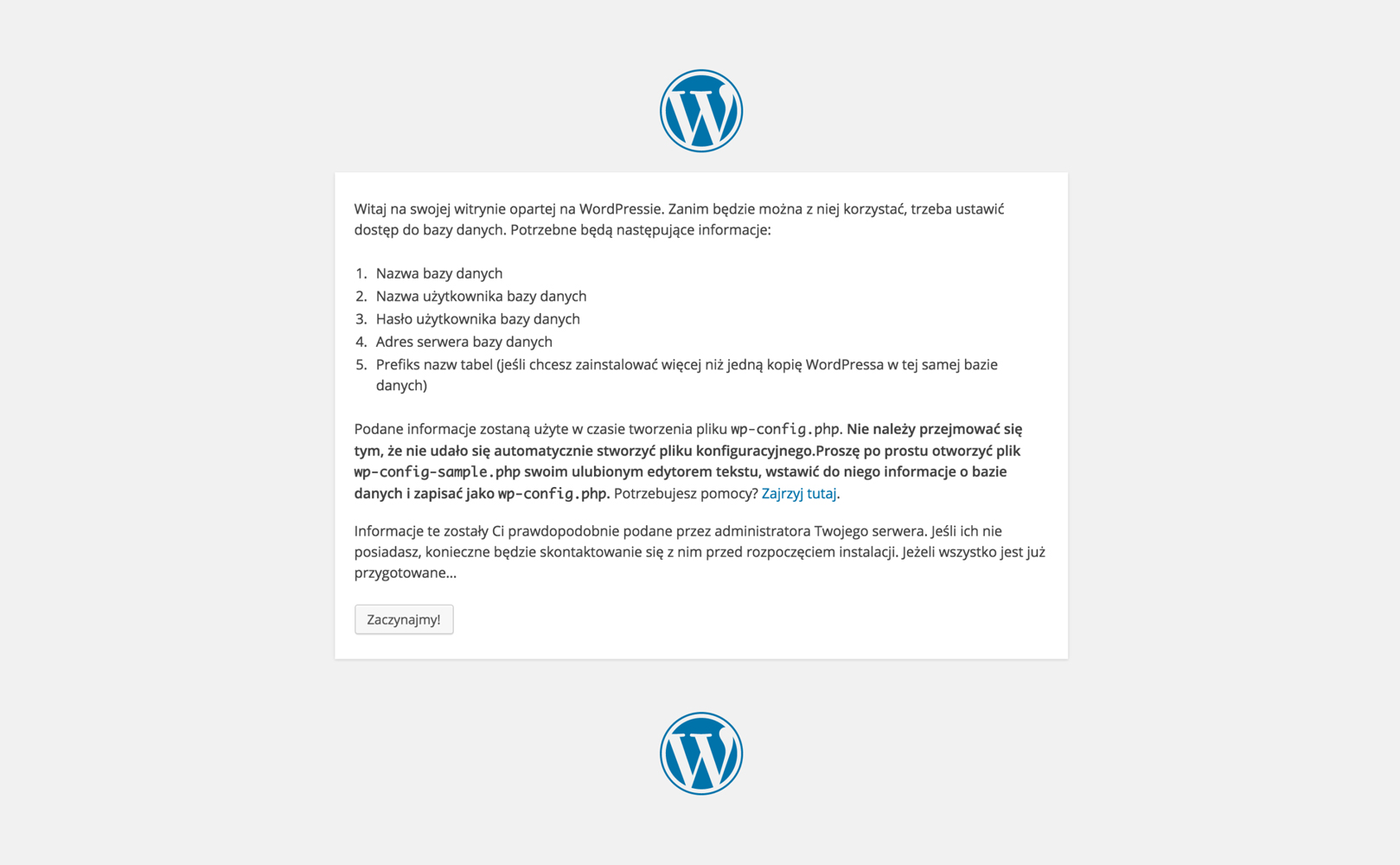 Instalacja WordPress krok 1